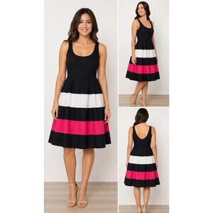 AGB Dress Sleeveless Colorblock Fit & Flare Dress Black White Pink Size 16